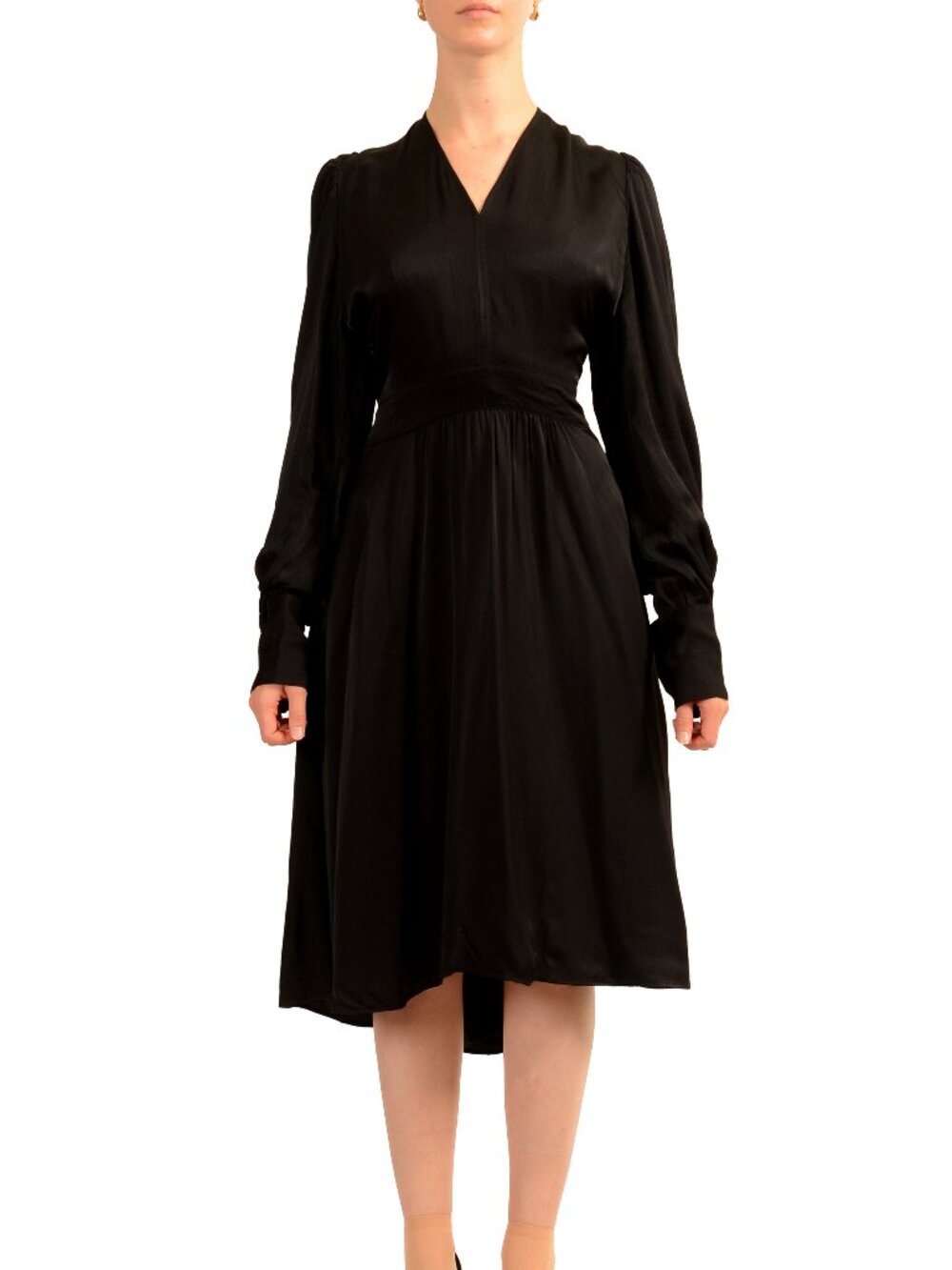 Hugo Boss Women's "C_Donny" Black V-Neck Long Sleeve Dress US XL IT 46